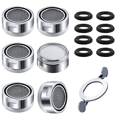 Immagine di Aeratore Rubinetto M24 Rompigetto Filtri Rubinetti Lavandino per Bagno e Cucina, Filtro in Acciaio Inox + ABS con 8 Guarnizioni 1 Chiave Cromata, Antispruzzo, Risparmio Idrico, 6pcs