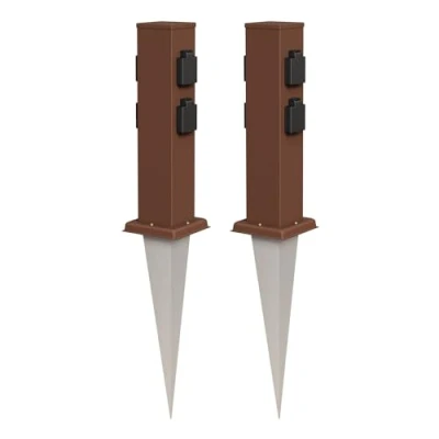 Immagine di ledscom.de 2 prese da giardino a colonna Polly con picchetto terra per esterni, IP44, 4 vie, acciaio inox, quadrate, marrone, 40cm
