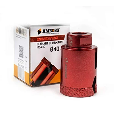 Immagine di Amboss RED Edition M14 Corona diamantata per smerigliatrice angolare in gres porcellanato, piastrelle dure, granito/corona di perforazione a secco ideale (Ø 40 mm)