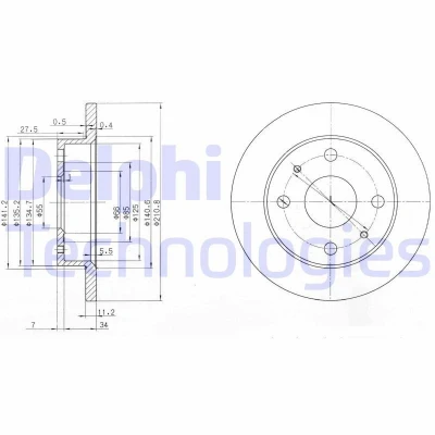 Immagine di DELPHI BG3561 Disco freno 211 11 4 pieno Oleato non trattato senza cuscinetto ruota, anello sensore ABS DAIHATSU: Cuore 7, Trevis