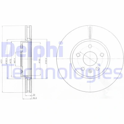 Immagine di DELPHI BG4189C Disco freno 321 30 5 ventilato rivestito non trattato senza cuscinetto ruota, anello sensore ABS OPEL: Insignia A Sports Tourer