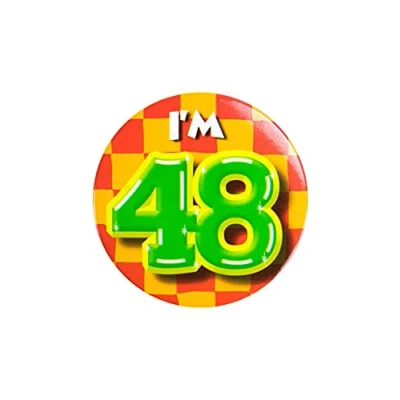 Immagine di PD Party 6014748 Compleanno Distintivo/Spillo Badge Celebrazione Festa I&#039;m 48, Multicolore, 5.5cm Lunghezza x Larghezza 0.5cm Altezza