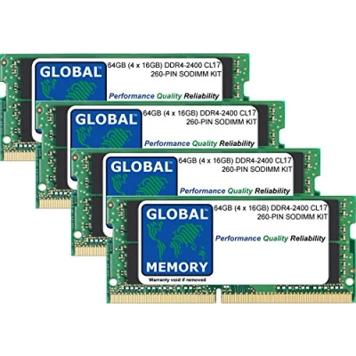 Immagine di GLOBAL MEMORY Kit di Memoria RAM DDR4 da 64 GB (4 x 16 GB) 2400 MHz PC4 19200 260 Pin SODIMM Compatibile con Intel 27&quot; Retina 5K iMac (2017)