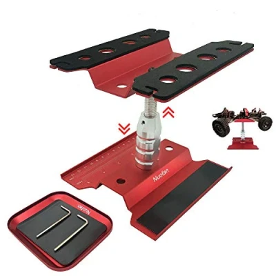 Immagine di Nuofan RC Car Work Stand Aluminum Repair Workstation 360 Degree Rotation Lift Lower w/Screw Tray for 1/8 1/10 1/12 1/16 Scale Traxxas TRX4 Axial Arrma Redcat Losi Crawler Monster Truck Buggy