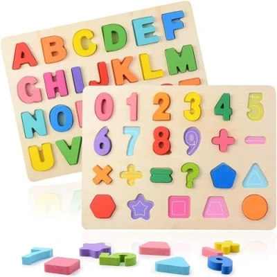Immagine di Puzzle Alfabeto 2 Pezzi Giocattolo Educativo in Legno Blocchi ABC Lettere Numero Montessori Giochi per l&#039;apprendimento precoce Bambini 3 4 Anni (B)