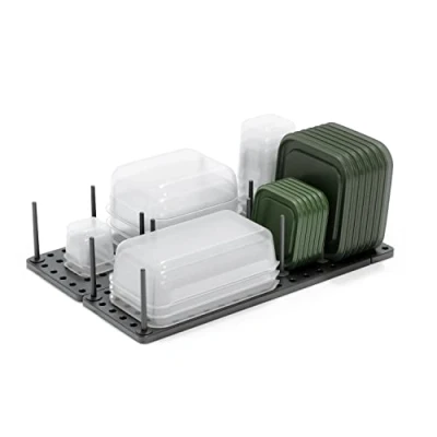 Immagine di Umbra Armadio da cucina Peggy, ripiano e cassetto, sistema di archiviazione regolabile per contenitori alimenti, pentole, stoviglie, utensili altro, a carboncino, set 2, 45 x 15 10 cm