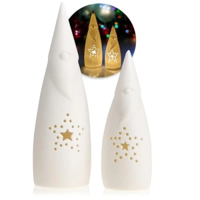 Immagine di com four® 2X LED Babbo Natale con Timer Decorazione in Ceramica per Supporto Decorativo Premium Illuminazione a (2 Pezzi Natale)