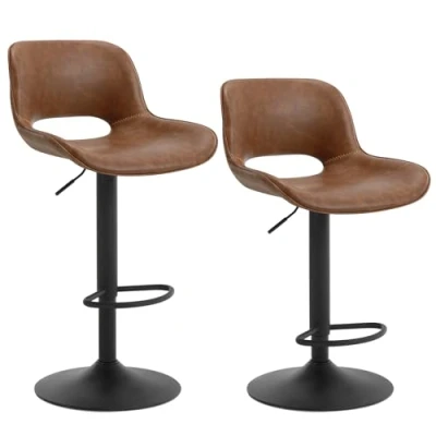 Immagine di WOLTU Set di 2 Sgabelli da Bar, Sedia Bar in Similpelle, Sgabello Regolabile Altezza, con Schienale, Seduta Imbottita Girevole a 360, per Bistrot, Pub, Base Metallo, Marrone, BH402br