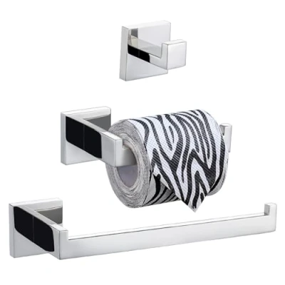 Immagine di Turs 3 piece set di accessori da bagno SUS 304 in acciaio inox inossidabile carta igienica portasciugamani porta asciugamani bar/porta accappatoio gancio a parete, finitura lucida, K7010P