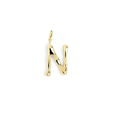 Immagine di SINGULARU Charm Letter XL Oro Pendente Iniziale in Ottone con Finitura Placcata 18kt Lettere A Z Combinabile Collana Gioielli da Donna Lettera N