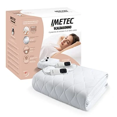 Immagine di Imetec Scaldasonno Adapto maxi coprimaterasso matrimoniale 195x165 cm, Basso consumo, Riscaldamento rapido, Temperatura personalizzata, Tessuto anallergico trapuntato, Doppio comando, 6 temperature
