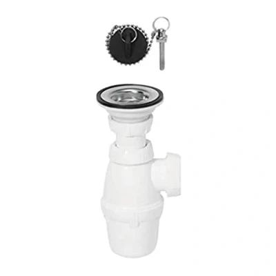 Immagine di Wirquin 30718876 Set completo di scarico per lavabo con piletta a tappo, senza troppo pieno, bianco e cromato