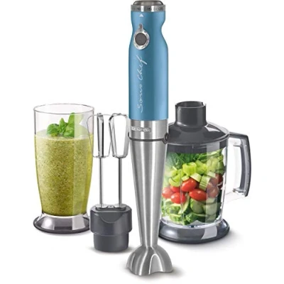 Immagine di Sencor minipimer immersione SHB 56XX, frullatore 4 in 1, elettrico con bicchiere da 800ml, tritatutto elettrico, fruste elettriche, potenza 1200w, 20 velocità (Blue)