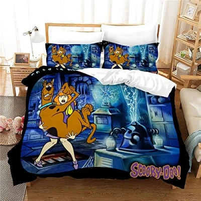 Immagine di NICHIYO Scooby DOO Set di biancheria da letto, copripiumino e federa, in microfibra, stampa digitale 3D, 3 pezzi (copripiumino + federe) (14,Doubie 200 x cm)