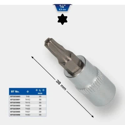 Immagine di BRILLIANT TOOLS BT020986 Bussola a inserto Torx 1/4&quot;,con foro, TB30 [Powered by KS TOOLS]