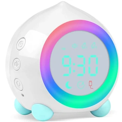 Immagine di Sveglia Digitale Bambina, Sveglie per Bambini Ragazze Ragazzi con Luci Colorate Senza Ticchettio da Comodino Lampada Notturna Silenziosa Snooze (Bianco)