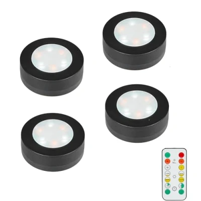 Immagine di MOUJUCHI Luci Armadio,4PCS Under Cabinet Lights Luce a Batteria Lampada con Telecomando Vetrine per Armadietto, Scale, Cucina, Corridoi, Camera