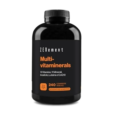 Immagine di Multivitaminico, Con tutte le Vitamine e i Minerali + Inositolo, Coenzima Q10 Luteina, 240 Compresse 27 Micronutrienti Per uomini donne Senza conservanti, non OGM, GMP Zenement