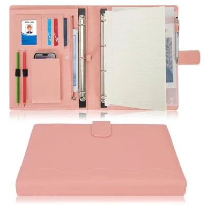 Immagine di Wonderpool Portadocumenti A4 PU Pelle con 4 Anelli Multi Documento Raccoglitore Rimovibile per Appunti e Tasca Funzionale Organizzatore Ufficio Viaggi Scuola (Rosa)