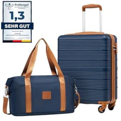 Immagine di COOLIFE EasyJet Valigia Bagaglio a mano,Set di Valigie,Trolley,Valigia da cabina 55x40x20 e zaino imbarco 25L(45x36x20cm) Chiusura combinazione laterale con TSA(Blu Marrone, Set 2pzs)