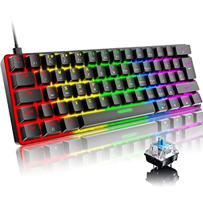 Immagine di FELiCON x ZIYOU LANG T60 Tastiera da gioco meccanica al 60%, Gaming Cablata Type C, Compact 62 Tasti, 19 RGB Rainbow Chroma Retroilluminato, Blue Switch Mechanical Keyboard per PC Mac Nero
