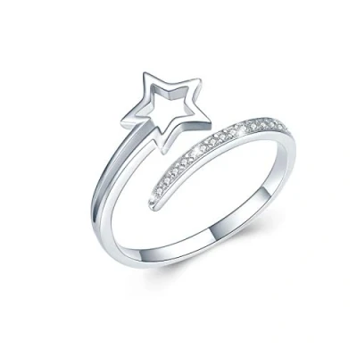 Immagine di Anello a stella aperto regolabile in argento sterling 925 portafortuna Cubic Zirconia Star Gioielli Regali per donne Ragazze