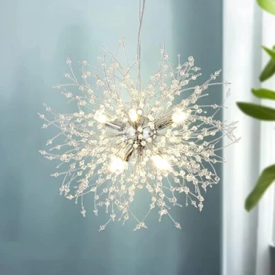 Immagine di CAI HAI lampadario di cristallo moderno, a dente leone, apparecchio per camera da letto sala pranzo, 8 luci, argento