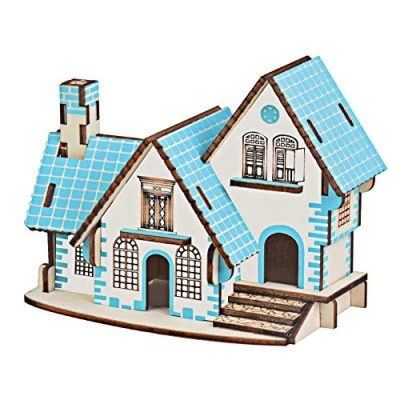 Immagine di Zerodis Jigsaw in Legno 3D Puzzle del Castello di DIY Modello Casa Colorata Assemblaggio Villa Cabina Decorazione Giocattolo Cognitivo Compleanno Natale per Oltre 6
