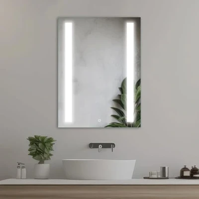 Immagine di Venti Specchio da bagno verticale 50x70cm con luci LED, illuminato interruttore touch, Doppie strisce LED rettangolare luce frontale bianca naturale