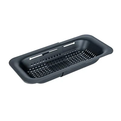 Immagine di WENKO setaccio per lavello Sivo, cucina estraibile in plastica robusta adatto al lavello, ideale lavare frutta e verdura o come scolapasta, 36,5 50 x 7 20 cm, nero