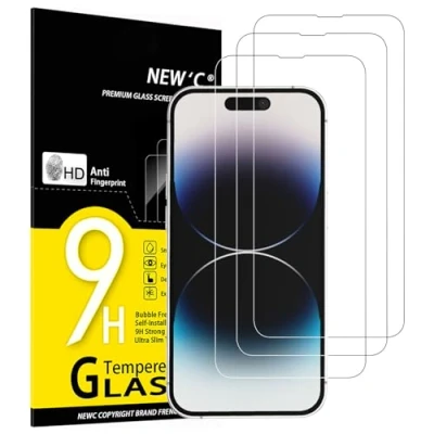 Immagine di NEW&#039;C 3 Pezzi, Vetro Temperato per iPhone 14 Pro (6,1 Pollici), Pellicola Prottetiva Anti Graffio, Impronte, Senza Bolle, Durezza 9H, 0,33mm Ultra Trasparente, Resistente