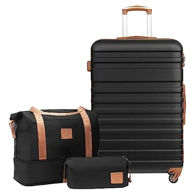 Immagine di COOLIFE Set Valigie,Set di Valigie,Trolley da Viaggio con TSA Serratura Sicurezza,1 Espandibile Bagaglio a mano e 1 Borsa toilette Incluso (Albicocca/Nero, valigie 3pzs (24&quot;))