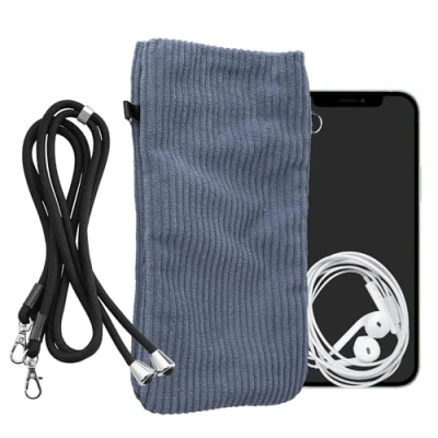 Immagine di kwmobile Custodia Velluto a Coste con Chiusura Magnetica per Smartphone XXL 7&quot; Portacellulare Tracolla Borsa Porta Cellulare da Collo Universale
