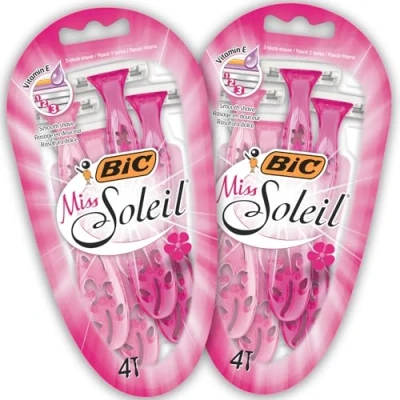 Immagine di BIC Miss Soleil Colour Collection, rasoio a tripla lama da donna, in acciaio inox, con manici fiore, confezione 8