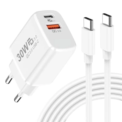 Immagine di Caricatore USB C 30W Veloce per Google Pixel 9 Pro XL/8 Pro/8A/7 Pro/6, Presa Alimentatore Spina 2 Porte PD&amp;QC3.0 Caricabatterie Rapido iPhone 16/15 Max,Samsung S25/S24/S23/S22,Xiaomi