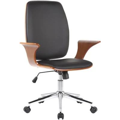 Immagine di CLP Sedia Presidenziale Da Ufficio Burbank Con Schienale E Braccioli I Regolabile Fodera In Similpelle O Stoffa Retro Legno, Colore:noce/nero, Materiale:Ecopelle