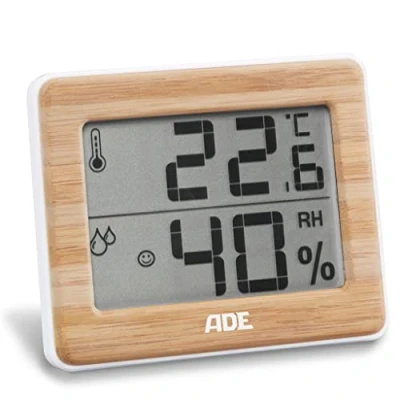 Immagine di ADE Termoigrometro Digitale Termometro con Indicazione Precisa della Temperatura Igrometro per l&#039;Umidità e Indicatore Zona Comfort Display LCD Bambù