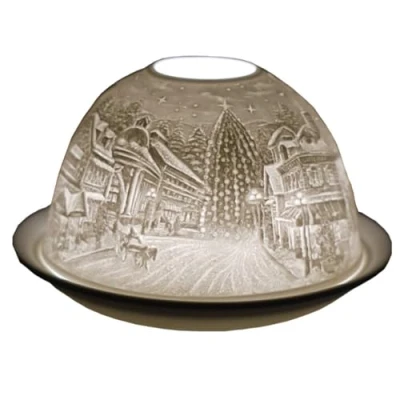 Immagine di portacandele in porcellana a cupola, design Carol Singers, uno splendido natalizio Cello che proietta un&#039;immagine 3D. Utilizzare con lumini profumati e inodori. Ornamento natalizio.…