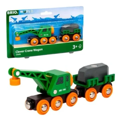Immagine di BRIO WORLD Vagone con Gru, Veicoli per Pista Trenino BRIO, 4 Pe...