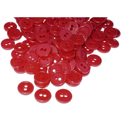 Immagine di AERZETIX C56316 Set di 100 Bottoni rotondi per cucito Ø11.5x2.2mm con 2 fori diametro apertura 2mm colore rosso in plastica hobby creativo decorazione cucire merceria moda