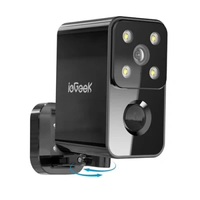 Immagine di ieGeek Rotazione 180 Gradi Telecamera Wi Fi Esterno Senza Fili, Videocamera Batteria Interno con Visione Notturna a Colori, Rilevazione di Movimento PIR, Allarme, Audio 2 Vie, Locale/Cloud, S3 Nero