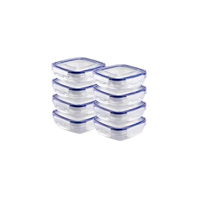 Immagine di Grizzly Set di barattoli in plastica per la conservazione degli alimenti, 8x con coperchio, piatti, quadrati, impilabili, lavabili microonde e lavastoviglie