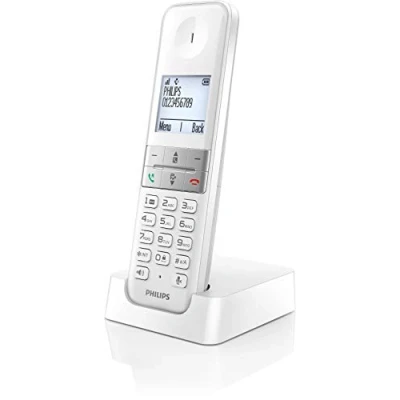 Immagine di Philips DECT D4701W/34 Telefono Fisso Cordless, 16 Ore di Conversazione, Retroilluminazione, Suono HQ, Vivavoce, ID Chiamante, Rubrica 50 Nomi e Numeri Bianco (Compatibile: ES, IT, FR)