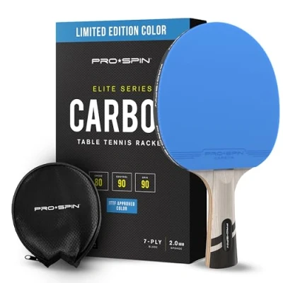 Immagine di PRO SPIN Racchetta Ping Pong in Fibra di Carbonio 7 strati, Gomma Offensiva, Spugna 2 mm Colore Blu Edizione Limitata Dai il Massimo con la Serie Élite