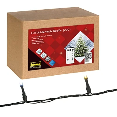 Immagine di Idena 31269 Fata LED NewTec con 200 in bianco e caldo, 8 luci, 4 impostazioni di dimmer memoria, funzione timer ore, come decorazione per feste, Natale matrimoni