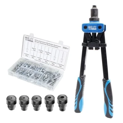 Immagine di CCLIFE Set di Pinze per Rivettare con 5 Ganasce Intercambiabili Include 320 Rivetti Ciechi (2,4mm, 3,2mm, 4,0mm, 4,8mm, 6,4mm)
