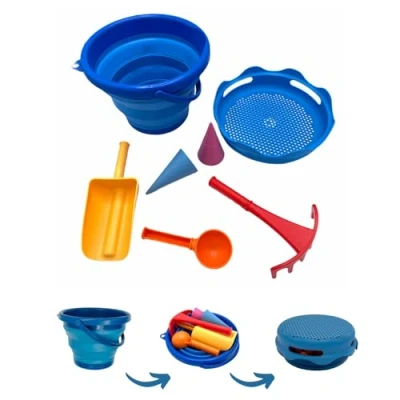 Immagine di Schildkröt 7in1 Set da Gioco di Sabbia, Innovativo, Compatto e Salvaspazio, Secchio Pieghevole 3 Litri con 6 Giochi Sabbia per Scavare, Modellare, Setacciare Rastrellare, 970244