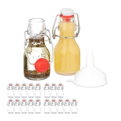 Immagine di Relaxdays Set 20 Bottigliette in Vetro per Bomboniere Liquori o Olio, Bottiglie 50 ml, con Tappo Ermetico, Trasparente