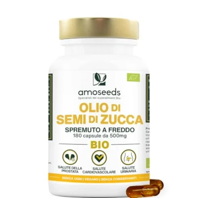 Immagine di Olio di Semi Zucca BIO Prostata, Salute urinaria spremuto a freddo 180 capsule vegetali, vegan Qualità Superiore