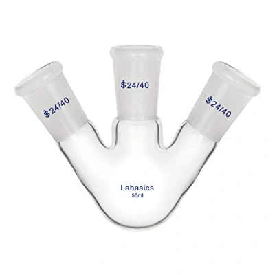 Immagine di Labasics 50ml RBF Pallone Vetro Laboratorio a 3 Angolato Colli, Neck Round Bottom Flask con Giunto Esterno Conico Standard 24/40